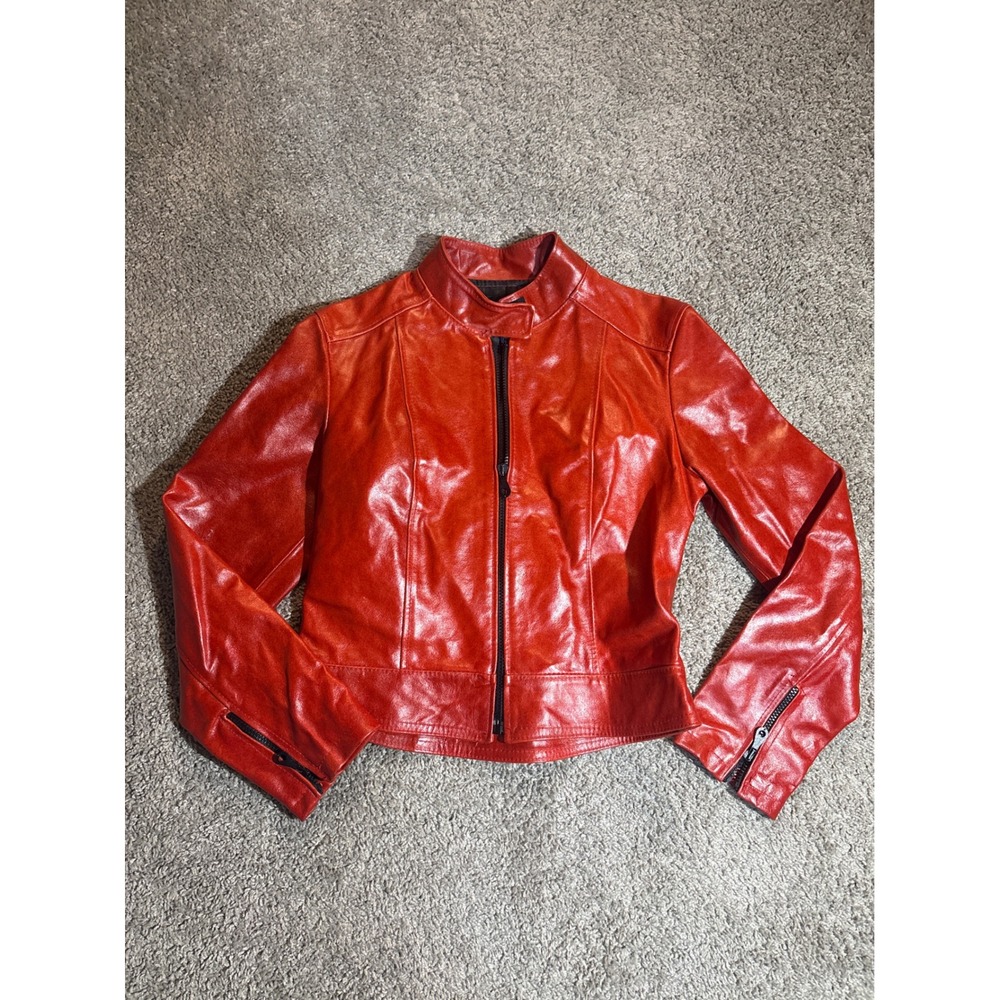 Stop and Go London Red Vera Pelle Leather Cafe Racer Moto Jacket Made in Italy M